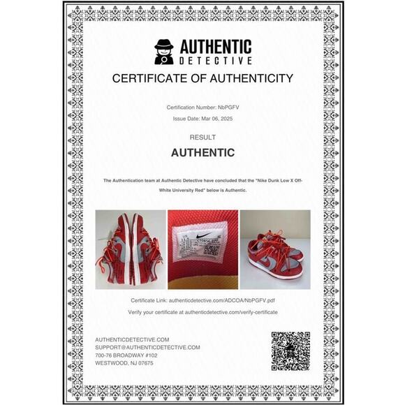 Nike Dunk Low x OFF-WHITE University Red 2019 Men's Size 11.5 AUTHENTIC - Picture 16 of 16